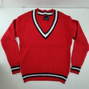 Broadway 38 Sweater Womens M Red Y2K VTG Varsity V Neck Pullover Preppy EUC